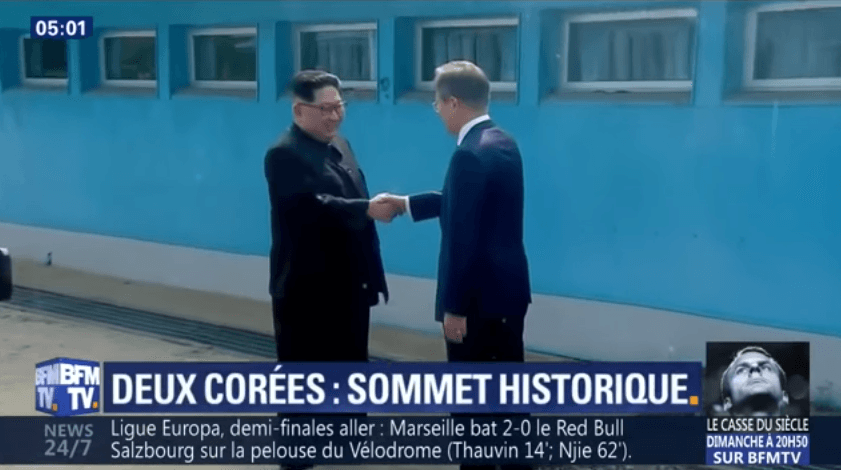VIDÉO. Poignée de main entre les dirigeants des deux Corées