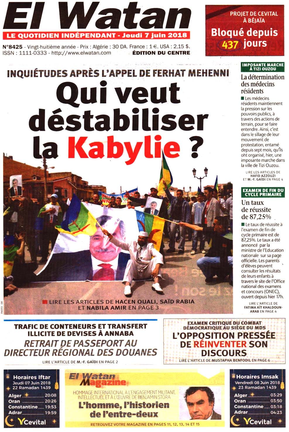 Le Journal El Watan De Ce Jour