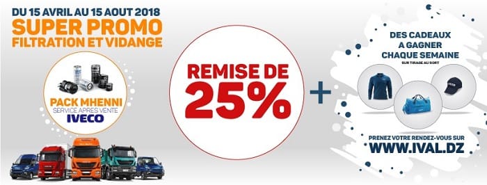 Pack MHENN I: Prolongement de la Remise de 25 % sur Filtration et Vidange –IVECO-
