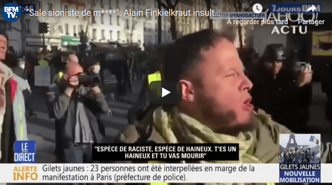 VIDÉO. « Sale sioniste de merde »: Alain Finkielkraut insulté par des « gilets jaunes »