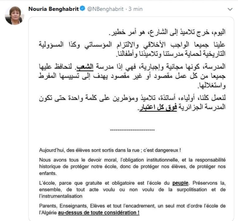 Benghebrit réagit aux manifestations des élèves du secondaire