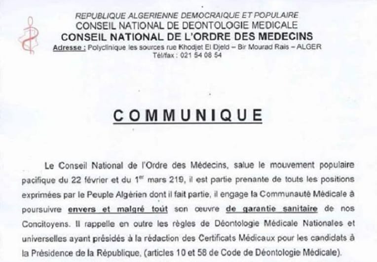 Certificats médicaux pour les candidats : la mise en garde de l’Ordre des médecins algériens