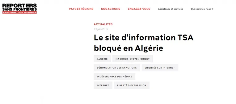 Blocage de TSA : communiqué de RSF