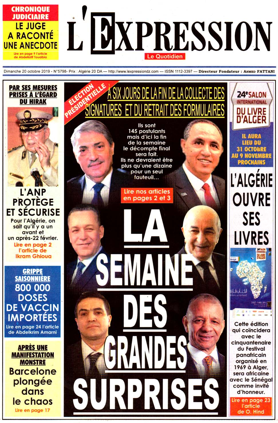 Revue de presse – Les Unes de vos journaux du dimanche 20 octobre — TSA
