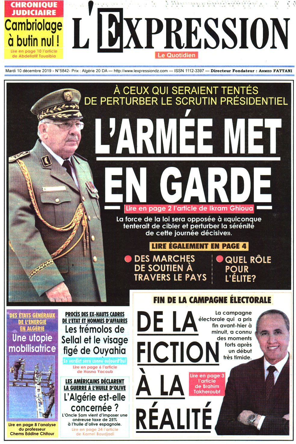 Revue de presse – Les Unes de vos journaux du mardi 10 décembre — TSA