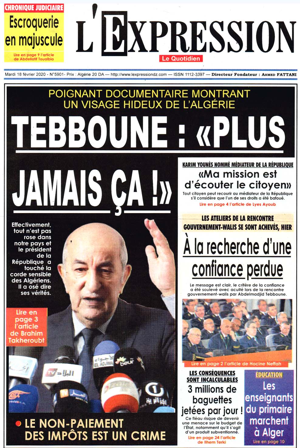 Revue de presse – Les Unes de vos journaux du mardi 18 février — TSA